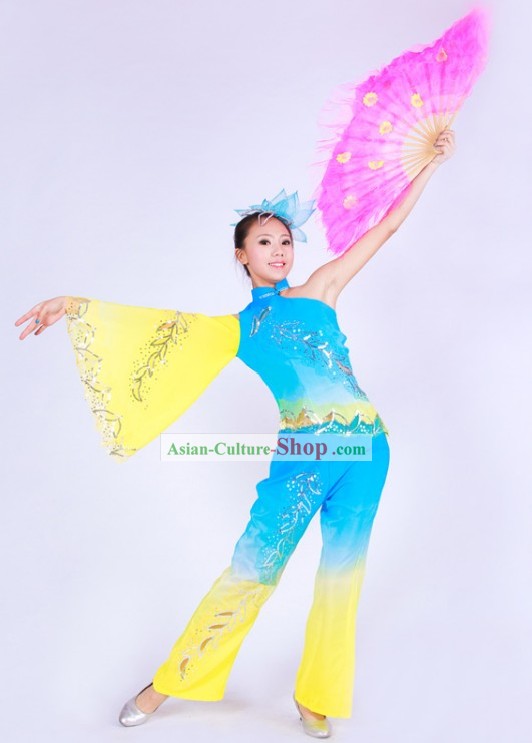 Chinese Color Transition Fan Dance Costumes for Women