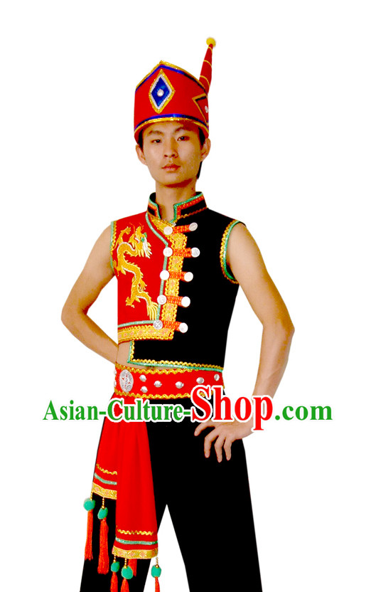 Chinese Yi Dragon Native Costume and Hat for Men