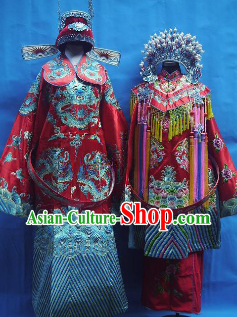 Ancient Chinese Wedding Dresses and Hats Two Sets for Men and Women