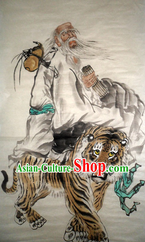 Traditional Chinese Painting Lao Tzu and Tiger by Yan Sheng
