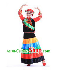 Traditional Chinese Yi Minority Outfit and Headpiece for Women