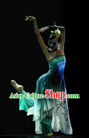 Chinese Classical Orchid Dance Costume and Hair Accessories Complete Set for Women