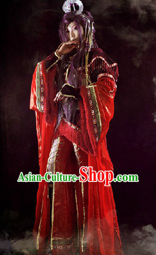 Ancient Chinese Red Swordswoman Cosplay Costumes Complete Set for Women
