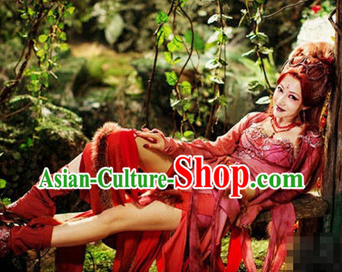 Ancient Chinese Red Fairy Costumes Complete Set
