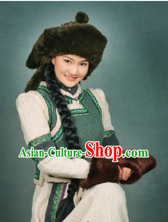 Traditional Mongolian Clothes and Hat Complete Set for Women