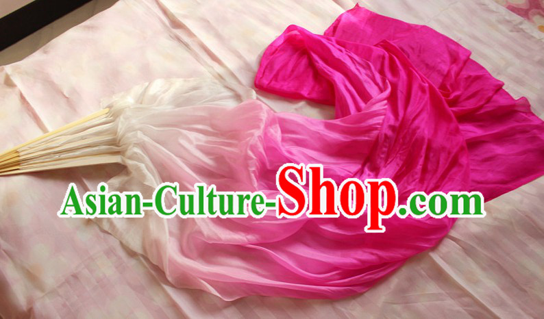 Chinese White to Pink Colour Transition Long Silk Fan Veils