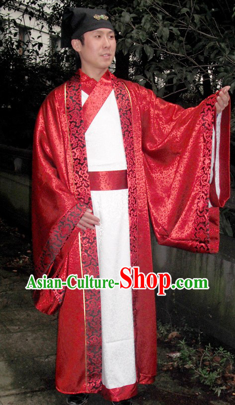 Ancient Chinese Red and White Wedding Dress for Bridegrooms