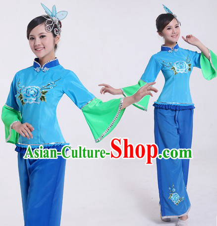Traditional Chinese Group Dancing Stage Performance Costumes and Headdresses