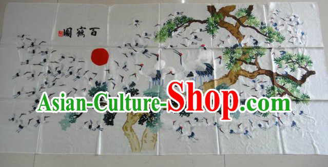 Traditional Chinese Hands Embroidered 100 Cranes Wall Hanging