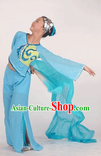 Blue Fan Dancing Costume, Headpiece and Fan Full Set