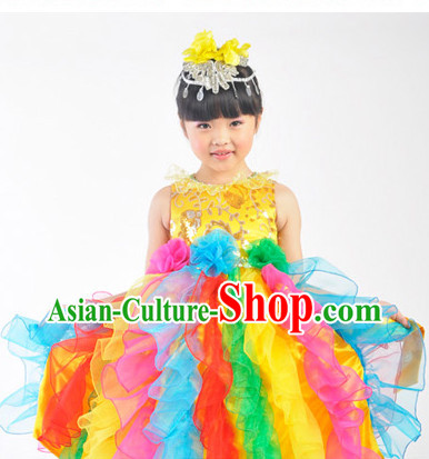 Chinese Dance Costumes and Singing Group Costumes for Kids Girls