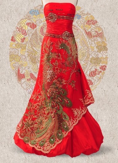 Supreme Red Silk Phoenix Wedding Dress for Brides