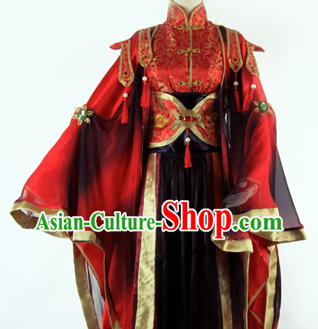 Ancient Chinese Cartoon Character Zhong Lian Red and Black Cosplay Costume Complete Set