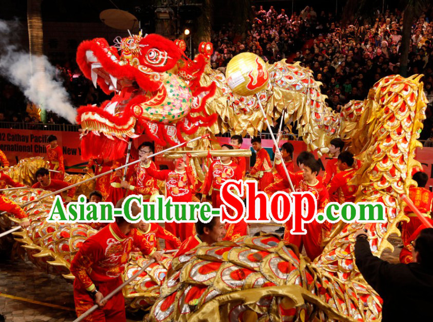 Supreme Best Red Chinese New Year Parade Long Wool Dragon Dance Equipments Complete Set