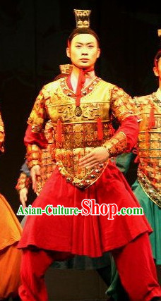 Chinese Terra Cotta Warrior Hat and Dance Costumes Complete Set