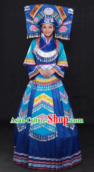 Buyi Ethnic Minority Folk Dance Rcital Costumes and Hat Complete Set