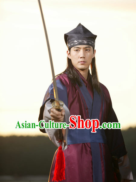 Ancient Korean Swordman Clothes and Hat Complete Set