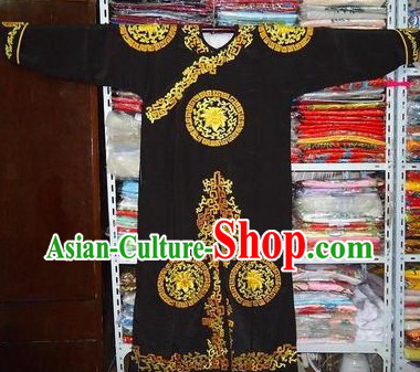 Chinese Beijing Opera Tuan Hua Embroidered Black Jian Yi Robe for Men