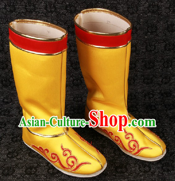Ancient Chinese Gold Color Handmade Long Hanfu Boots