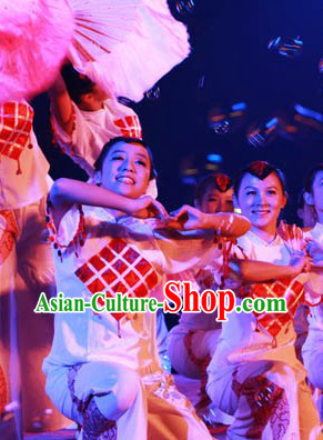 Traditional Chinese Fan Dancing Costume Complete Set