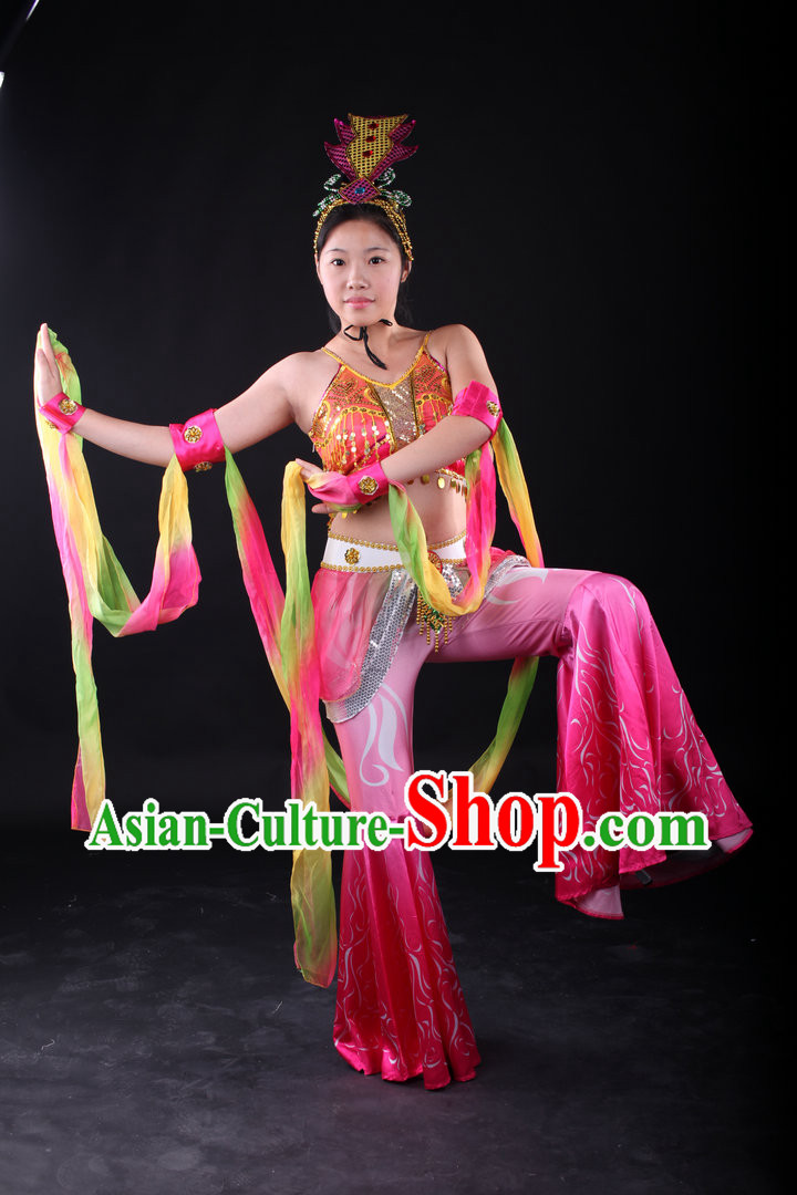 Traditional Chinese Fei Tian Dance Costumes and Headwear Complete Set for Women