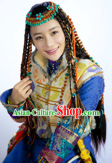 Ancient China Ethnic Princess Clothing and Headdress Complete Set
