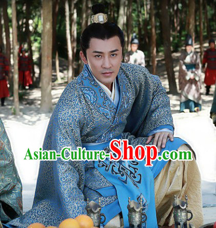Chinese Han Clothing Royal Palace Emperor Outfit and Crown Complete Set