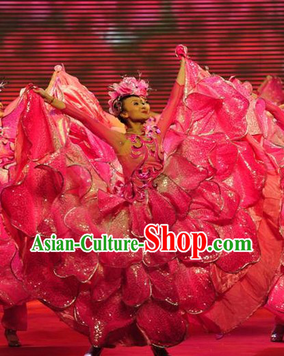 Flower Group Dance Costumes and Headdress Complete Set