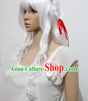Chinese Cosplay White Long Curly Hair Wig