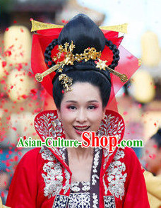 Traditional Chinese Wedding Brides Wig and Hair Accessories
