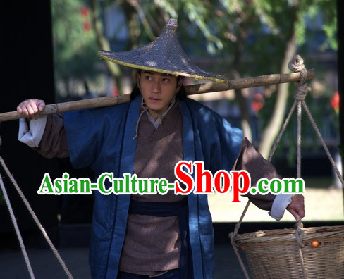 Ancient Chinese Servant Costume and Hat Complete Set