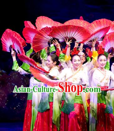 Korean Traditional Fan Dancing Costumes and Headpiece for Girls
