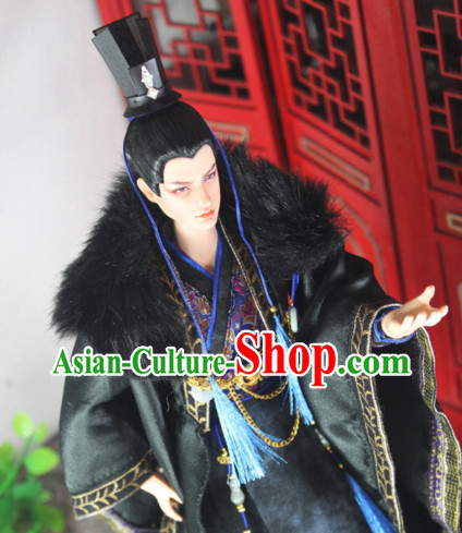 Chinese Ancient Black Emperor Costumes and Hat Complete Set for Men