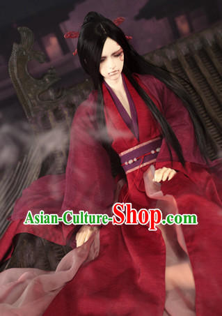 Asian Fashion Chinese Deep Red Kung Fu Master Costumes Hanfu Complete Set for Men
