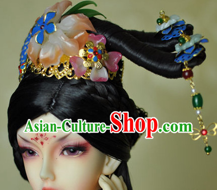 Traditional Chinese Women's Black Wig and Hair Accessories