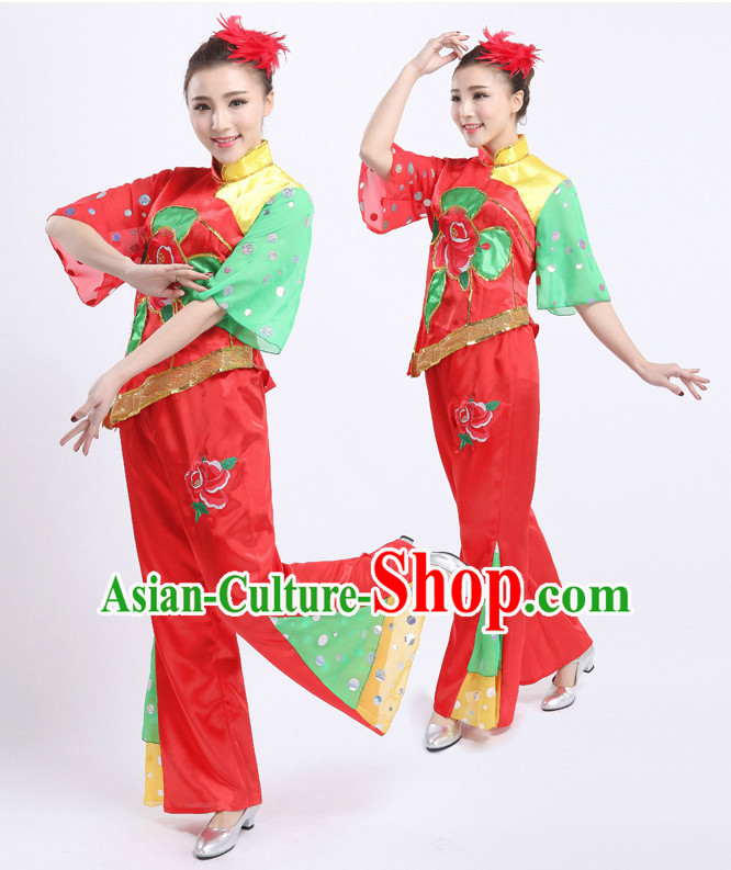 Chinese Stage Professional Hankerchief Dancing Costumes Apparel Dance Stores Dance Gear Dance Attire and Hair Accessories Complete Set