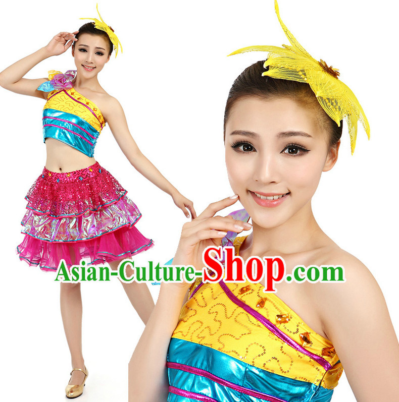 Asian Chinese Dancing Costume Dance Stores Dance Gear Dance Attire and Hair Accessories Complete Set