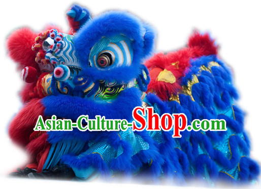 Half Red Half Blue Top Handmade Traditional Chinese Liion Costumes Complete Set