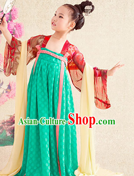 Chinese Tang Dynasty Kimono Dresses and Hair Jewelry Complete Set for Gilrs