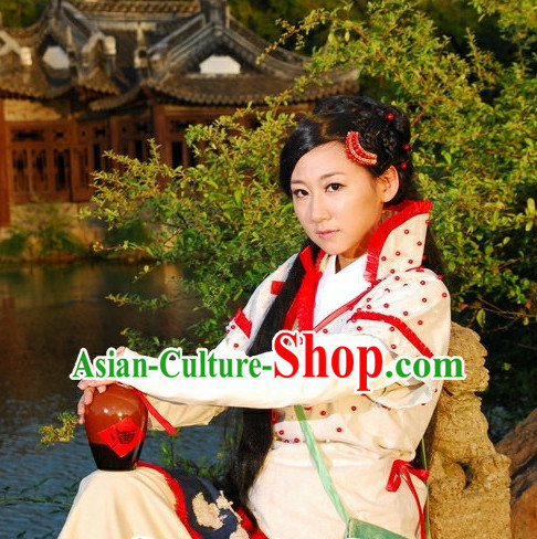 Chinese Traditional Swordswoman Costumes and Headpieces Complete Set