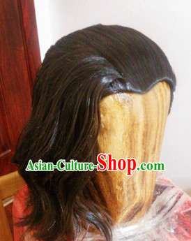 Chinese Ancient Style Men's Long Black Wigs and Hair Jewelry