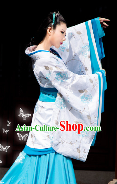Chinese Traditional Han Fu Clothes and Hair Accessories Complete Set for Ladies