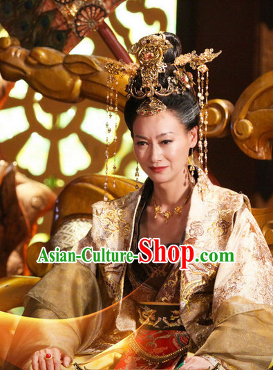 Handmade Chinese Palace Wu Zetian Female Emperor Tang Dynasty Wigs and Hair Accessories
