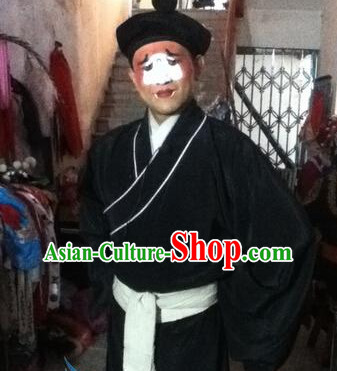 Ancient Chinese Black Clown Costumes and Hat Complete Set for Men
