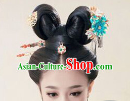 Chinese Ancient Maid Black Long Lady Hair extensions Wigs Fascinators Toupee Long Wigs Hair Pieces for Girls