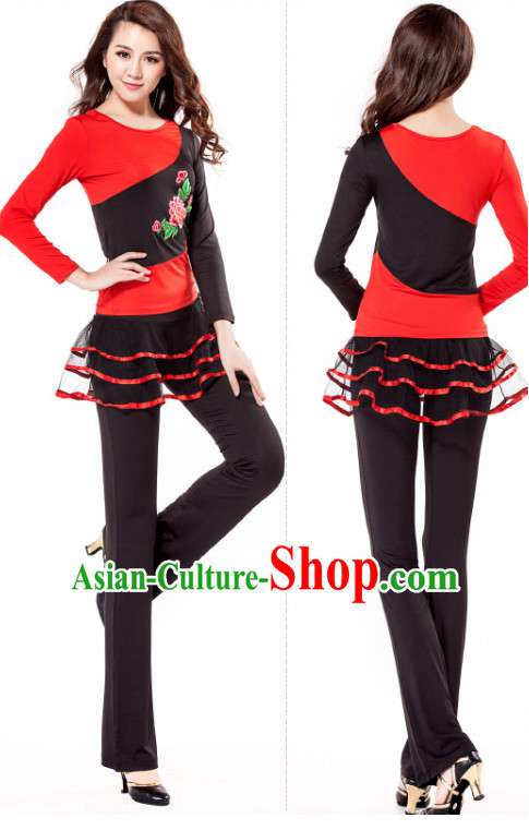 Red Black Chinese Style Modern Dance Costume Ideas Dancewear Supply Dance Wear Dance Clothes Suit