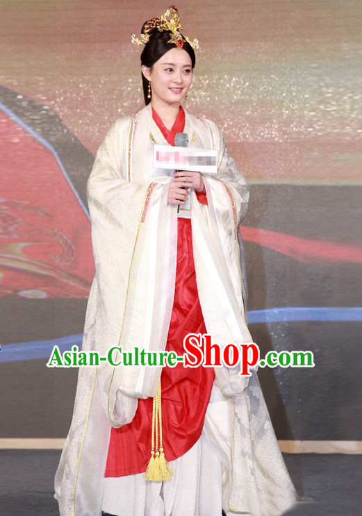Ancient Chinese Qin Dynasty Empress Clothing Garment and Hair Jewelry Complete Set for Women