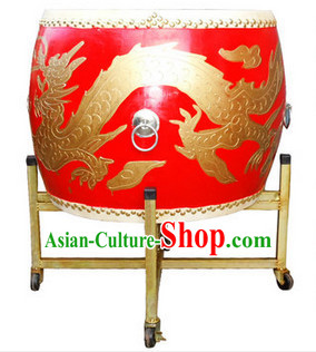 Professional Carved Dragon Wooden Drum and Drum Stand Set