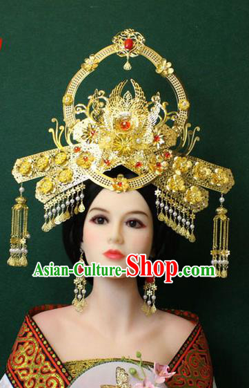 Chinese Ancient Style Hair Jewelry Accessories, Empress Hairpins, Queen Tang Dynasty Xiuhe Suit Wedding Bride Phoenix Coronet, Hair Accessories Set for Women