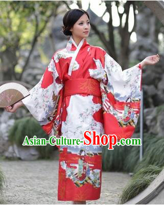 Japanese Traditional Costumes Kimono Tomesode Stage Show Wafuku Aristolochia ringens Tomesode Full Dress Red